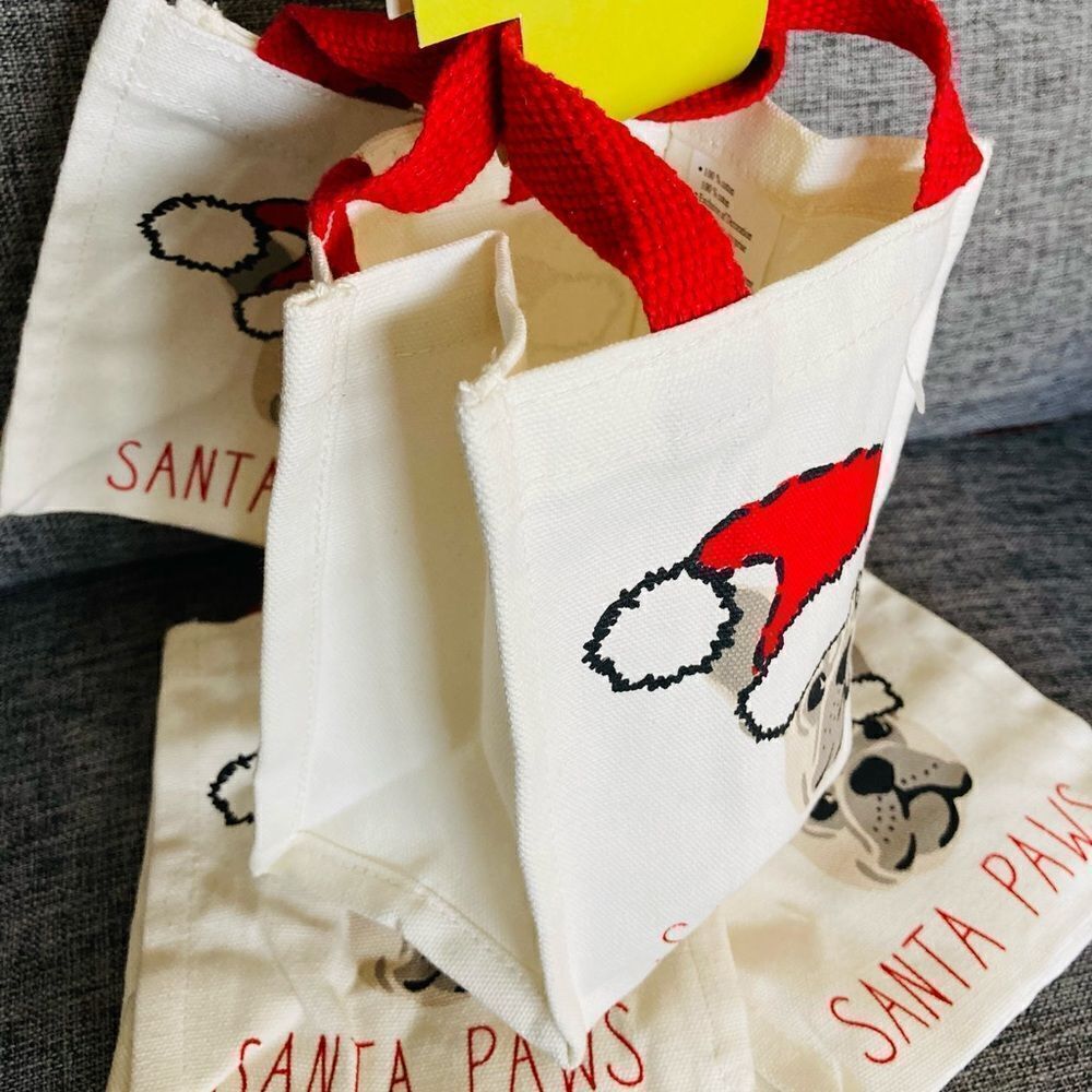 NWT Santa Paws Frenchie Dog 4-pc Canvas Tote Gift Bags - Picture 3 of 3